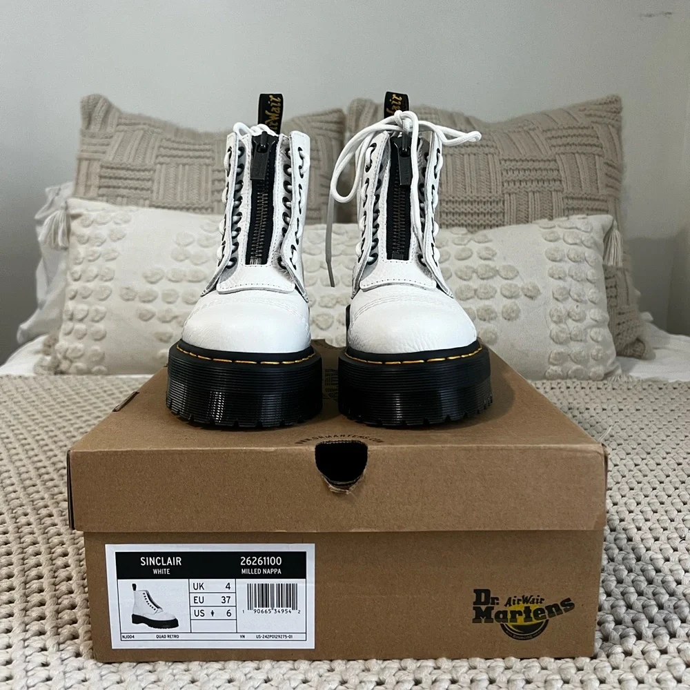 Dr. Martens White Combat Boots with Chunky Platform - Picture 5 of 6